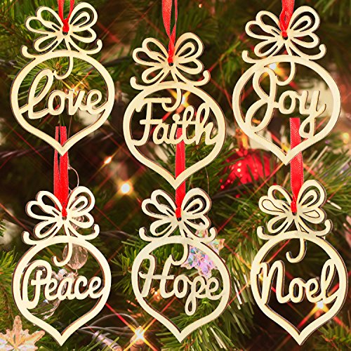 Bememo 18 Pcs Wooden Hollow Christmas Ornaments Religious Letter Decor