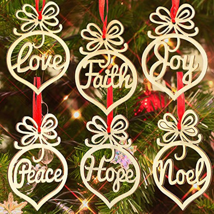 Bememo 18 Pcs Wooden Hollow Christmas Ornaments Religious Letter Decor