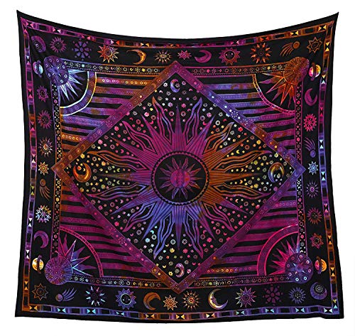 Popular Handicrafts Wall Hanging Tapestry For Bedroom Hippie Bohemian Design Indian Tapestries Bedspread 84 x 90 Inches (215cm x 230cm) Multicolor Tie Dye - color: Multi Color, size: 108"L x 90"W