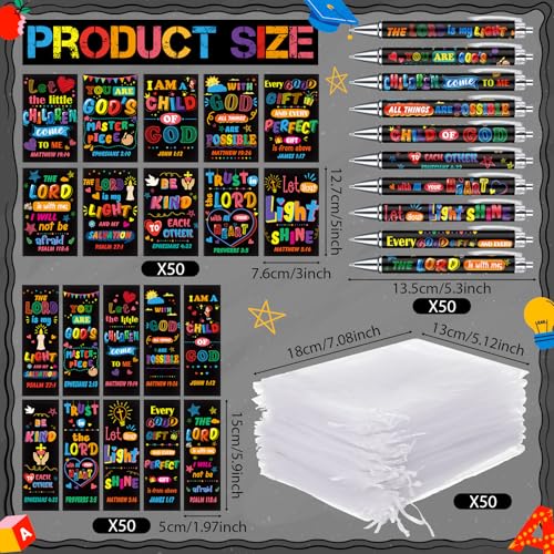 Moinchore 200 Pcs Christian Gift for Women Christian Accessories Include 50 Bible Verses Notebook 50 Church Bookmark 50 Ballpoint Pen Organza Bag Gift for Christmas Church Motivational (Bright) - style: Bright