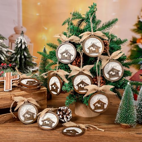 GlikCeil Christmas Nativity Scene Ornaments Wood Christian Ornament, 16 Pcs