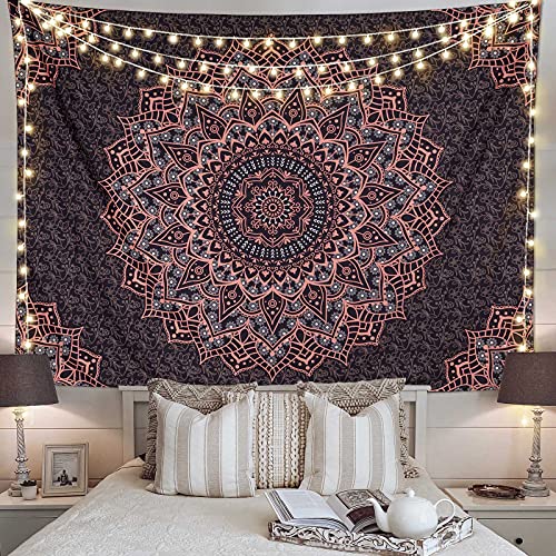 Edeesky Black Pink Mandala Tapestry Wall Hanging Vintage Tapestries Aesthetic Hippie Decor Bohemian Wall Art Boho Home Decoration for Bedroom,Living Room,Dorm - color: Black and Pink Mandala Tapestry, size: 59"L x 51"W