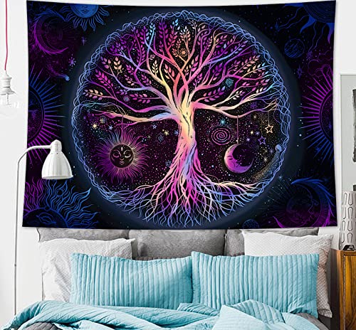 FORATER Tree of Life Tapestry Wall Hanging Colorful Life Tree Tapestries Aesthetic Sun and Moon Galaxy Wall Tapestry for Bedroom Living Room Dorm (61 x 82 Inch, Multicolor) - color: Multicolor, size: 82"L x 61"W