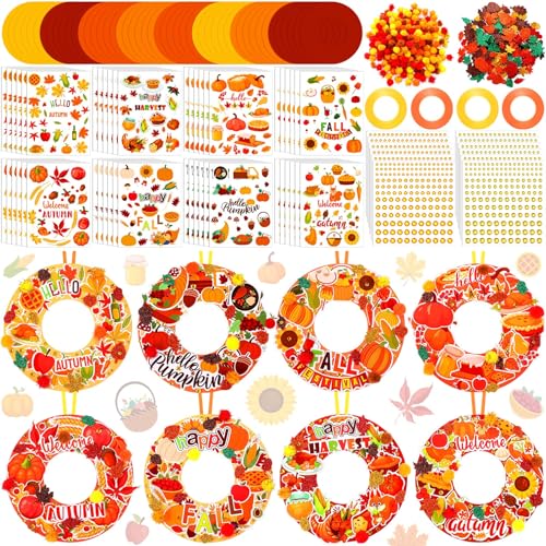 Hollowfly 48 Sets Fall Wreath Craft Kits, DIY Paper Crafts with Stickers - style: Autumn