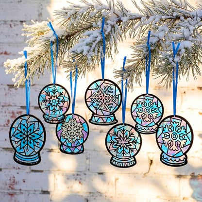 Eersida 32 Pcs Snow Globe Suncatcher Craft Kit DIY Stained Glass - style: Snow Globe