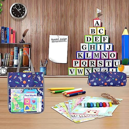 Kids Cute Tote Bags for Boys Girls Ages 4-16,Handbags with Pencil Case, Book Tote Bags with Zipper for School and Playtime (grey) - color: Grey