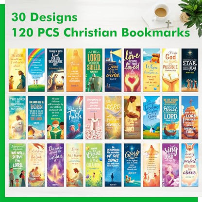 120 PCS Bible Verse Bookmarks, 30 Delicate Designs Mini Prayer Cards Cartoon Style Motivational Inspirational Quote Page Marks for Bible Study, Religious, Christian, Book Lovers - style: Bible Verse Bookmarks（Cartoon Style）