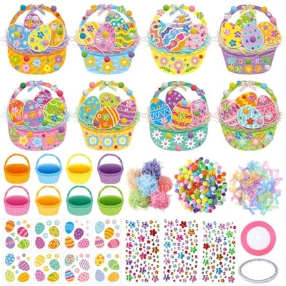 Funrous 48 Sets Crafts Kit Paper Crafts DIY Make Your Own Hanging Ornaments with Pompoms Diamond Stickers for Holiday Classroom Activities Party Favors, Easter Basket - style: Easter Basket
