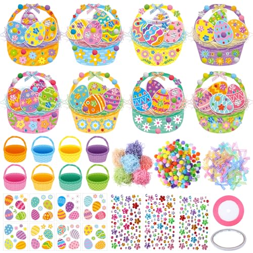 Funrous 48 Sets Crafts Kit Paper Crafts DIY Make Your Own Hanging Ornaments with Pompoms Diamond Stickers for Holiday Classroom Activities Party Favors, Easter Basket - style: Easter Basket