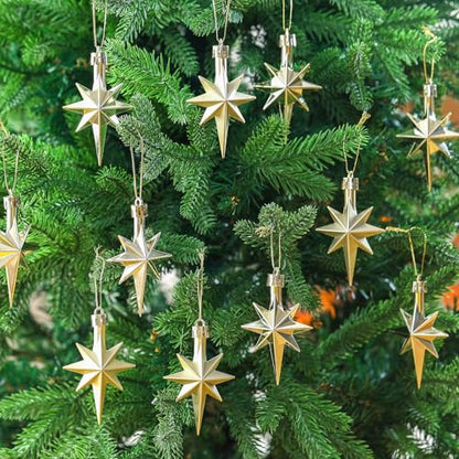 Syhood 12 Pack Champagne Bethlehem Star Ornaments Christmas Tree - color: Champagne