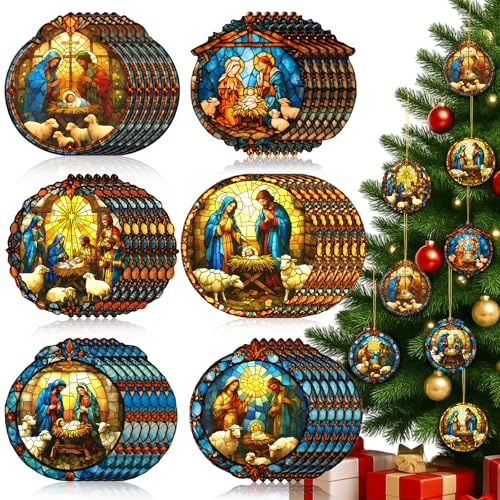 Halloscume 24 Pcs Christmas Nativity Scene Ornaments Bulk Xmas Decor, Round - style: Round Style