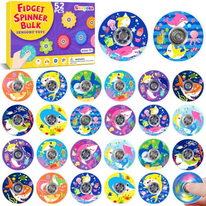 52 Pack Cute Shark Party Favors Fidget Spinner for Kids Birthday, Ocean Shark Fidget Spinner Bulk for Classroom Rewards, Goodie Bag Stuffers, Sea Creature Shark Party Supplies - color: Tl-sa-3-baby