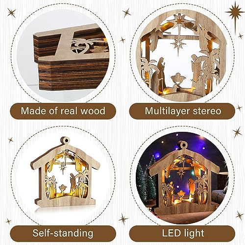 Bucherry Wooden Nativity Scene Christmas Tabletop Ornament,Hut - style: Hut