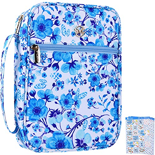 G-LEAF Bible Cover Case/Book Cover, Bible Case for Women Girls, Bible Cover Bags Floral Pattern With Handle Fits for Standard Size Bible, 9.5x6.7x2.5 In - color: Blue Alyssum
