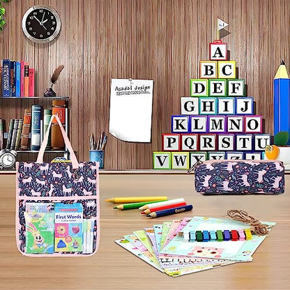Kids Cute Tote Bags for Boys Girls Ages 4-16,Handbags with Pencil Case, Book Tote Bags with Zipper for School and Playtime (pink) - color: Pink