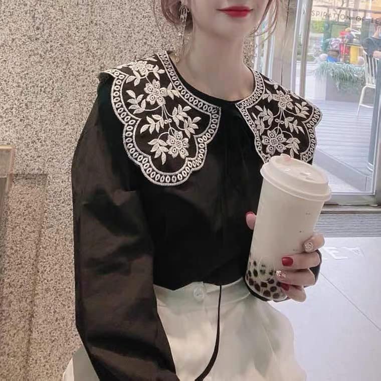 White Lace Detachable Fake Collar for Women Summer Dresse and Shirt - style: Black Orchid