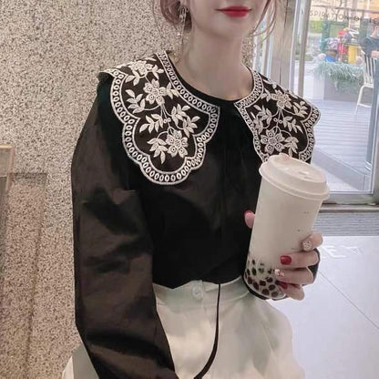 White Lace Detachable Fake Collar for Women Summer Dresse and Shirt - style: Black Orchid