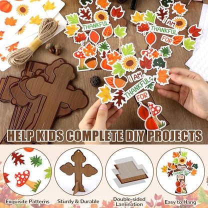 30 Sets Thanksgiving Christian Craft Kit DIY Fall Religious Cross Hanging Ornament Make Your Own Thankful Cross Crafts for Fall Church Autumn Sunday School VBS Class Art Project Home Party Activities