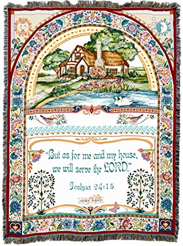 Pure Country Weavers We Will Serve The Lord Blanket by Judy Hand - Scriptures - Joshua 24:15 - Religious Gift Tapestry Throw Woven from Cotton - Made in the USA (72x54) - color: Joshua 24:15, size: 72" x 54"