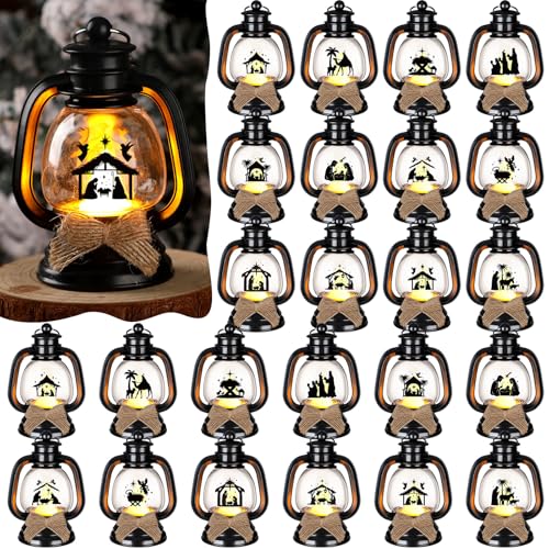 ROCEEI 24 Pcs Christmas Mini Religious Lanterns, Nativity Scene LED Candles