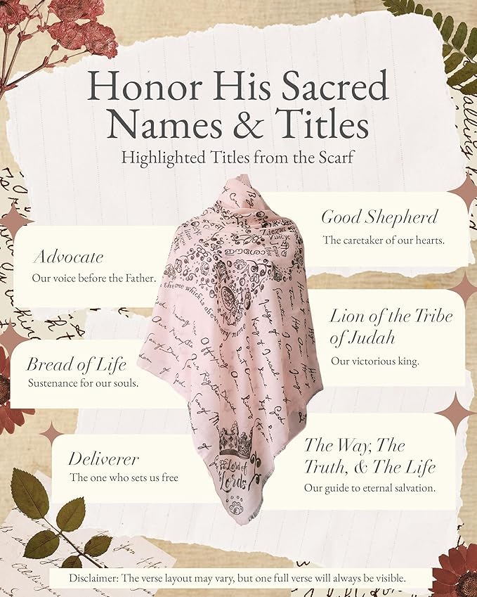 Jesus’s Names Prayer Scarf for Women Christian, Large Scripture Shawl Wrap, 84 Titles of Christ, Prayer Shawl for Women - color: Ivory W/ Canvas Bag (35x70")