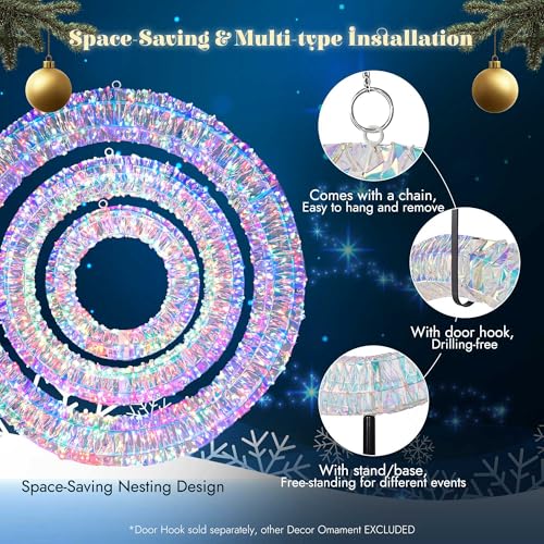 Yescom Pre Lit 1700 LEDs Lighted Christmas Wreath Decoration with Stand for - size: 24"+20"+16" Wreath w/ Stand(3Pack-in-1)