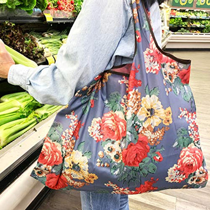 allydrew Large Foldable Tote Nylon Reusable Grocery Bags - color: Set of 2, Macarons, size: Large & Small (Set of 2)