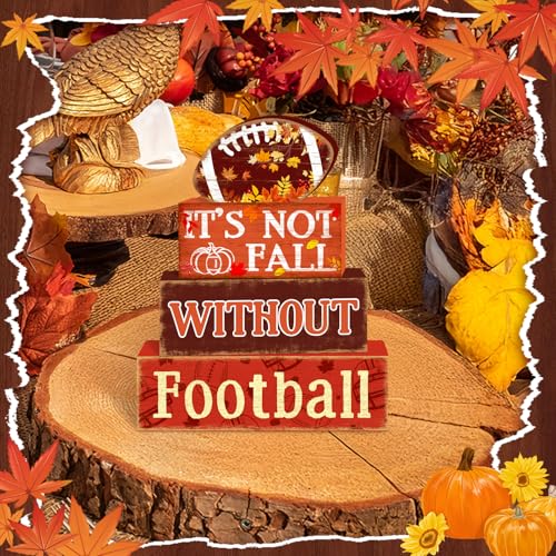 Britimes Fall Football Tiered Tray Decor Set, 4 Pack, Wooden Table Sign - style: Fall Football