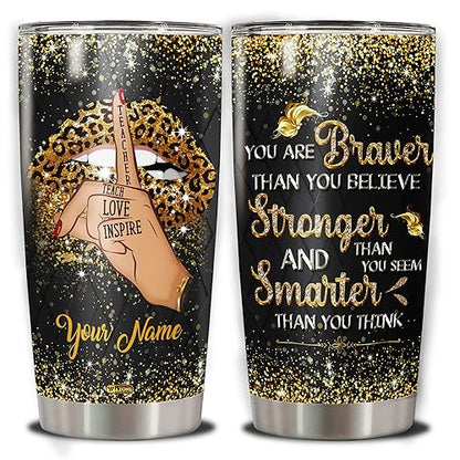 WAZONE Personalized Leopard Sunflower Golden Lips Coffee Tumbler Stainless Steel With Lid 20 30oz Cups Custom Teachers Day Birthday Christmas Thanksgiving Gifts For Teacher From Students - color: Teacher