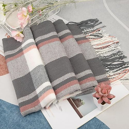 Loritta Winter Scarf for Women, Long Plaid Shawl Wraps Scarves Gifts - color: S-light Gray Beige Lattice