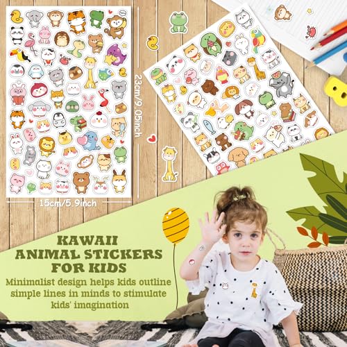 LINAYE 24 Sheets Cute Kawaii Stickers Pack - 1500PCS Adhesive Animal Stickers for Kids, Girls, Classroom - style: Kawaii Animal 24 Sheets