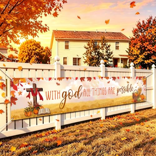 With God All Things Are Possible Fall Banner Christian Autumn Yard Decor - color: With God All Things Are Possible