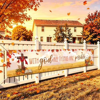 With God All Things Are Possible Fall Banner Christian Autumn Yard Decor - color: With God All Things Are Possible
