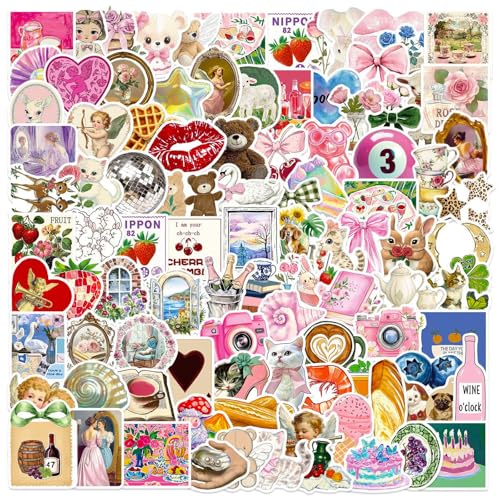 DothRayan 100pcs Y2K Coquette Pink Aesthetic Waterproof Stickers, Vintage Pink Girls Stickers for Water Bottles,Laptop Scrapbook Computer Phone Guitar Aesthetic Decals - color: Downtown Girls D