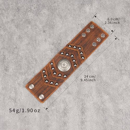 GelConnie Punk Leather Cuff Bracelet Adjustable Straps Wrap Bracelets Arm Armor Cuff Gothic Leather Wristbands for Men, Women - color: MLPB100-Brown