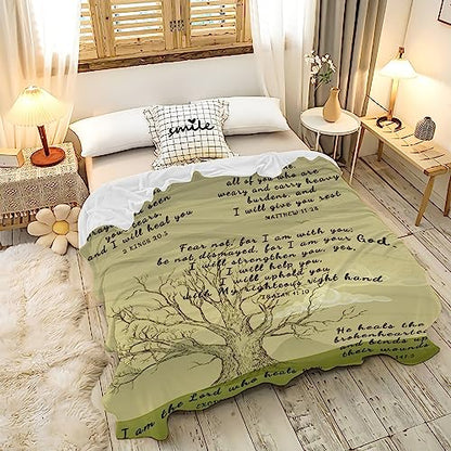 AMITAYUS Tree Healing Scripture Bible Verse Fleece Throw Sympathy Prayer Blanket Religious Christian Inspirational Gifts for Women Friends - 90''x120'' - color: Tree Healing Scriptures Prayer, size: XL Large 120"x90