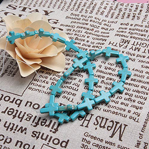 Acxico 2 pcs 16''Cute Little Mix Color Howlite Turquoise Side Ways Crosses Beads 12X16MM