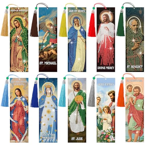 Sinload 10 Pcs Christian Diamond Painting Bookmark 5d Acrylic Art - style: Catholic