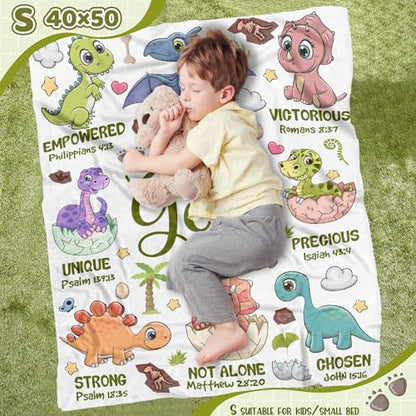 Dinosaur Christian Gift Blanket, God Says I Am Bible Verse Throw 40"x50" - color: Bible-dinosaur, size: 40"x50"