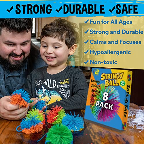 Stringy Balls & Sensory Toys for Kids 8 Pack - Stocking Stuffers For Kids Ages 4 5 6 7 8 9 Year Old Gift Ideas - Best Birthday Toddler Gifts for Boys & Girls - Monkey Pom Balls Fidget Toys Stress Ball - style: 8 Pack