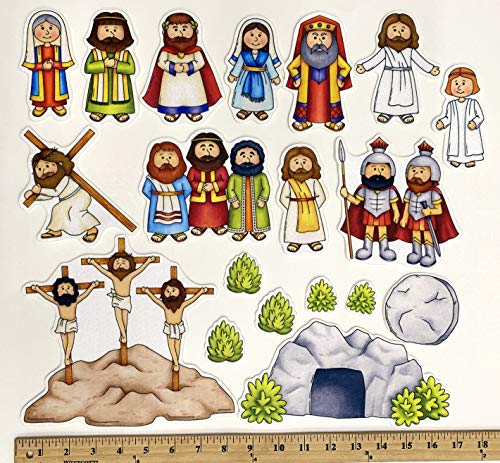 Easter Crucifixion Resurrection 19 pc Felt Figures Bible Felt/Flannel Board Story Set Plus Lesson Guide Coloring & Activity Made in USA of Domestic Felt/Imported Ink
