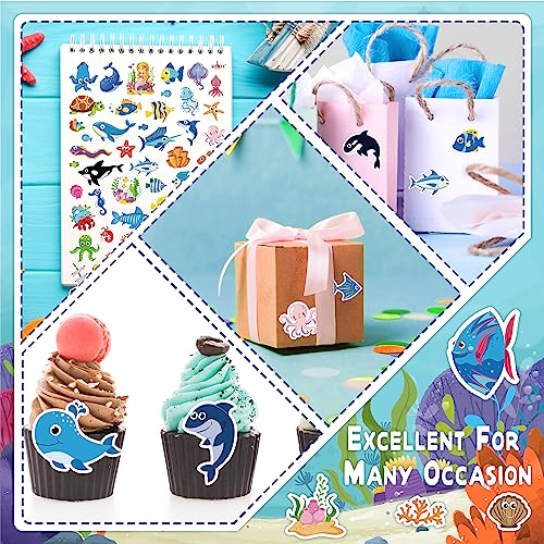 LINAYE 1480PCS Ocean Stickers for Kids, 24 Sheets, Vinyl, Waterproof Under The Sea Fish Animal Stickers for Ocean Sea Party Favors, Scrapbooking, Water Bottles - style: Ocean 24 Sheets