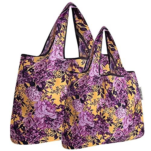 allydrew Large Foldable Tote Nylon Reusable Grocery Bags - color: Set of 2, Lavender Bloom, size: Large & Small (Set of 2)