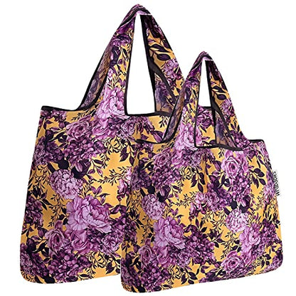 allydrew Large Foldable Tote Nylon Reusable Grocery Bags - color: Set of 2, Lavender Bloom, size: Large & Small (Set of 2)