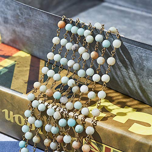 LiQunSweet 16.4 Feet (5 Meters) Handmade Vintage Natural Gemstone Amazonite Stone 6mm Ball Beads Rosary Chains for Jewelry Making - color: 6mm Amazonite_5m