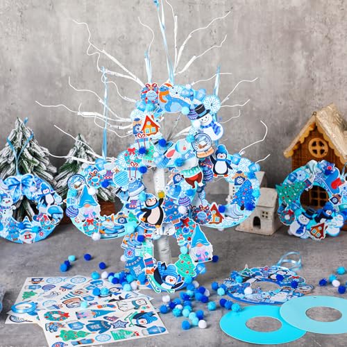 Hollowfly 48 Sets Winter Wreath Craft Kits, DIY Snowflake Snowman Decor - style: Winter Holiday