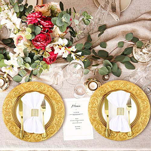 Uiifan 50 Pcs Gold Charger Plates Bulk 13'' Antique Plastic Chargers - color: Gold