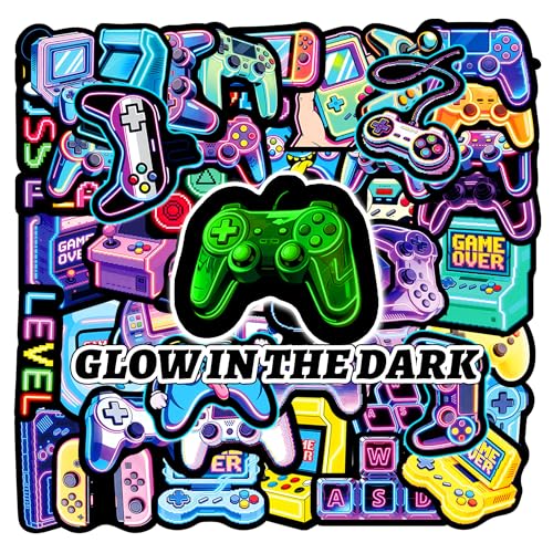 50Pcs Glow in The Dark Neon Game Stickers for Kids, Neon Video Gaming Sticker for Water Bottle, Vinyl Waterproof Laptop Decals for Gamers Teens Adults Sticker Pack - color: Luminescent-488kscp