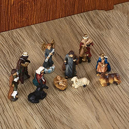 Tnfeeon 11 Pcs Christmas Indoor Resin Nativity Figurine Set Collectible Countertop Nativity Figures Miniature Statue Holy Family Decor