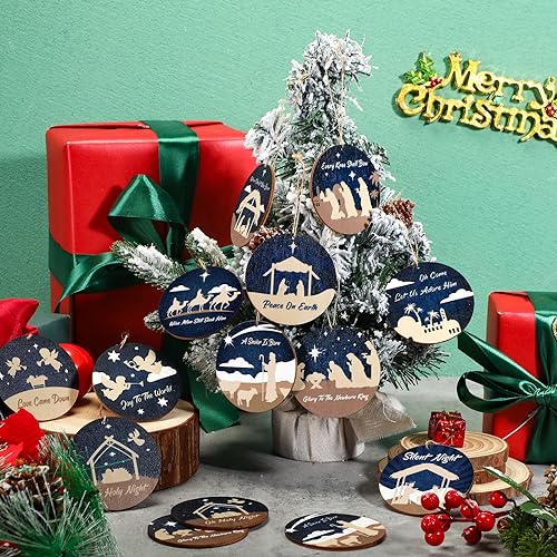 Soaoo 60 Pcs Christmas Nativity Scene Ornaments Bulk Wooden Decor, Classic - style: Classic